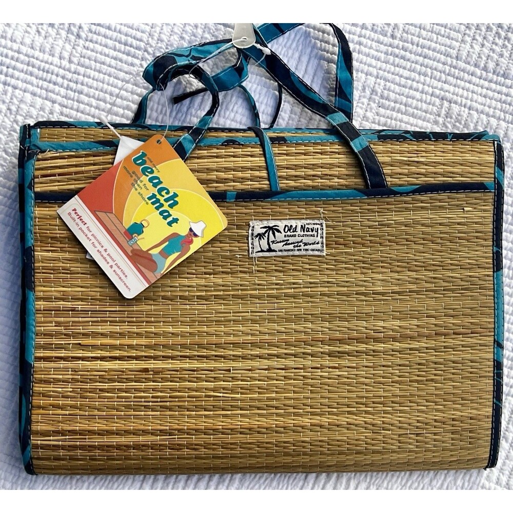 NWT Y2K Old Navy Woven Beach Mat Roll Up Picnic Pool Camping Straw Portable 3x6f